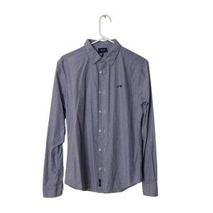 Armani Jeans Mens Slim Fit Blue Button-Up Shirt Long Sleeve Italian Fabric 100%